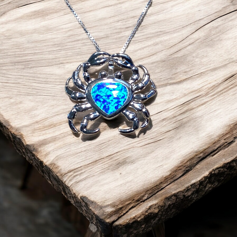 Blue Fire Opal Crab Pendant