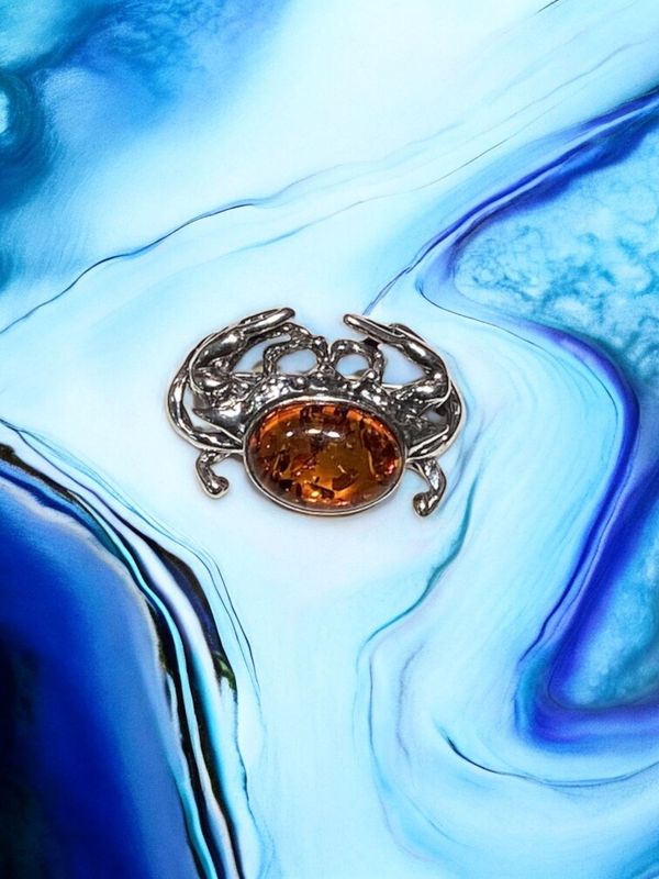Amber Crab Pin Brooch