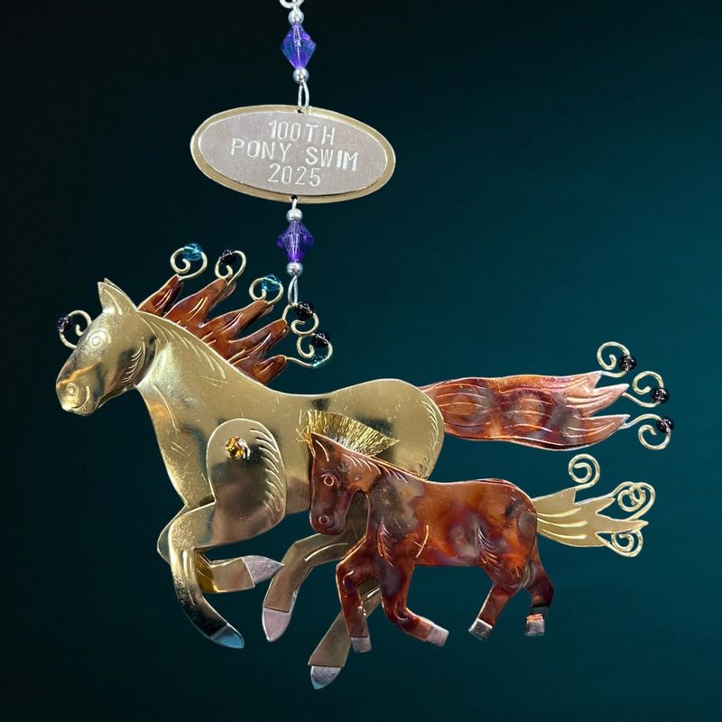 100 year Pony Swim 2025 Horse &amp; Mare Ornament