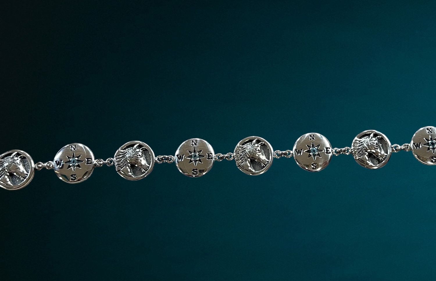 Chincoteague Island Wild Pony &amp; Compass Signet Bracelet