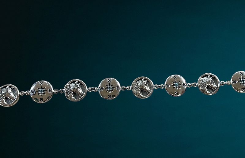 Chincoteague Island Wild Pony &amp; Compass Signet Bracelet