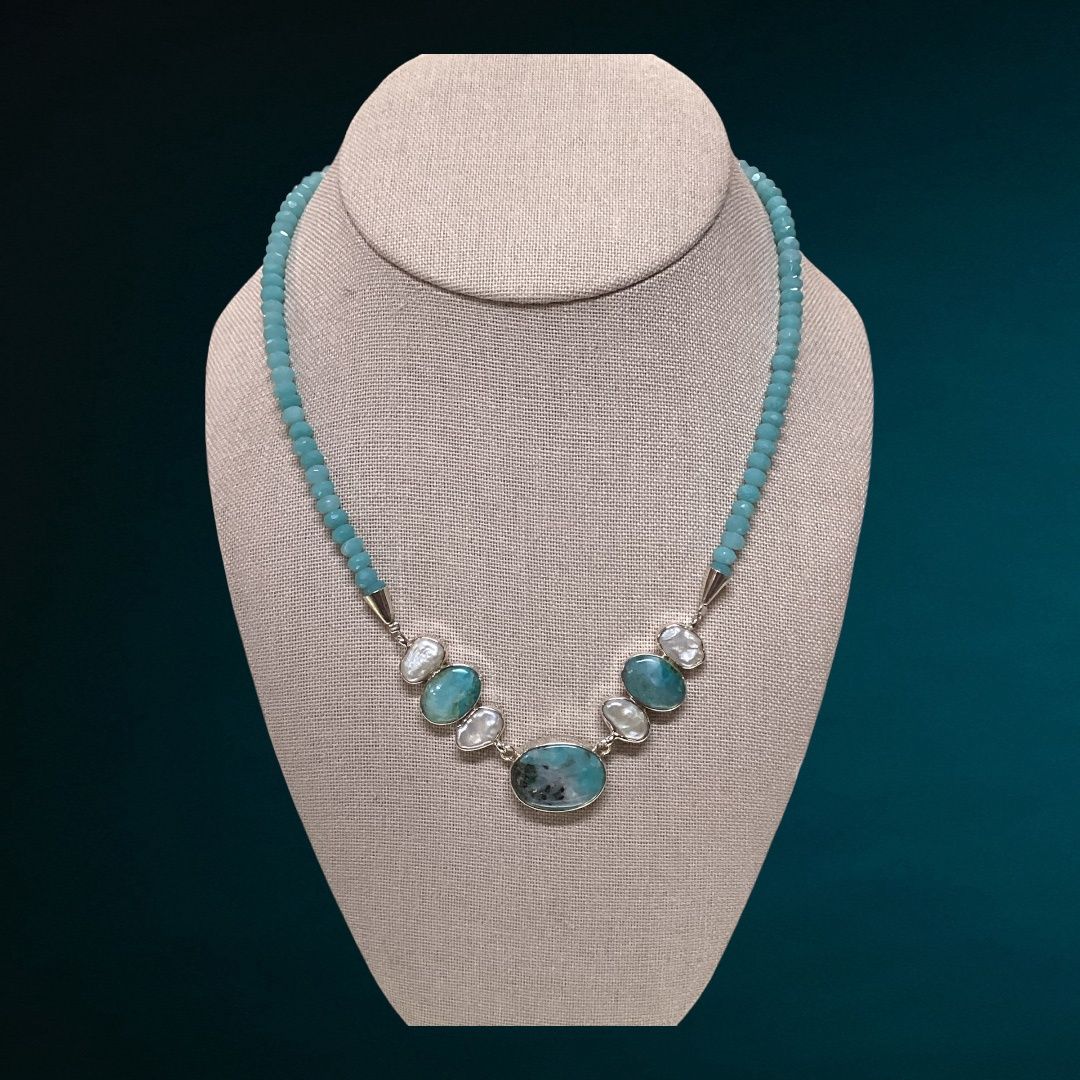 Amazonite &amp; Pearl Necklace