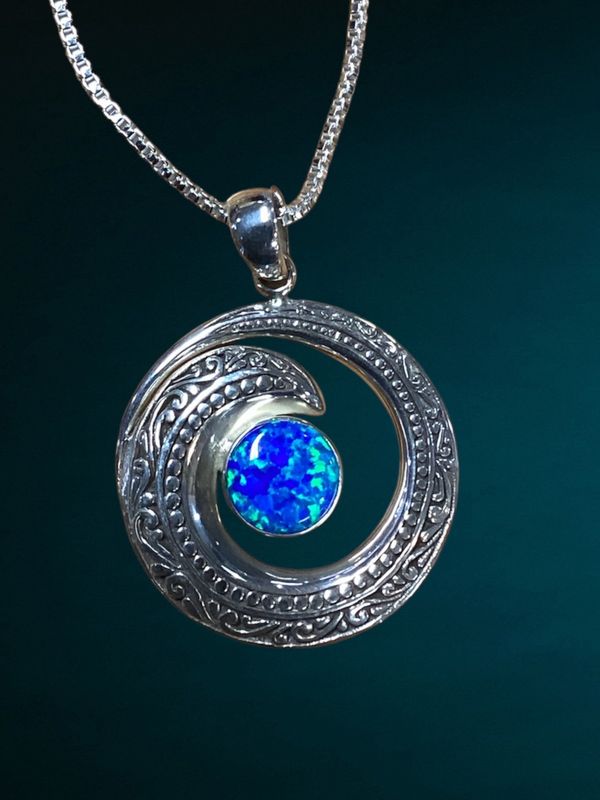 Swirled Wave &amp; Gem Pendant