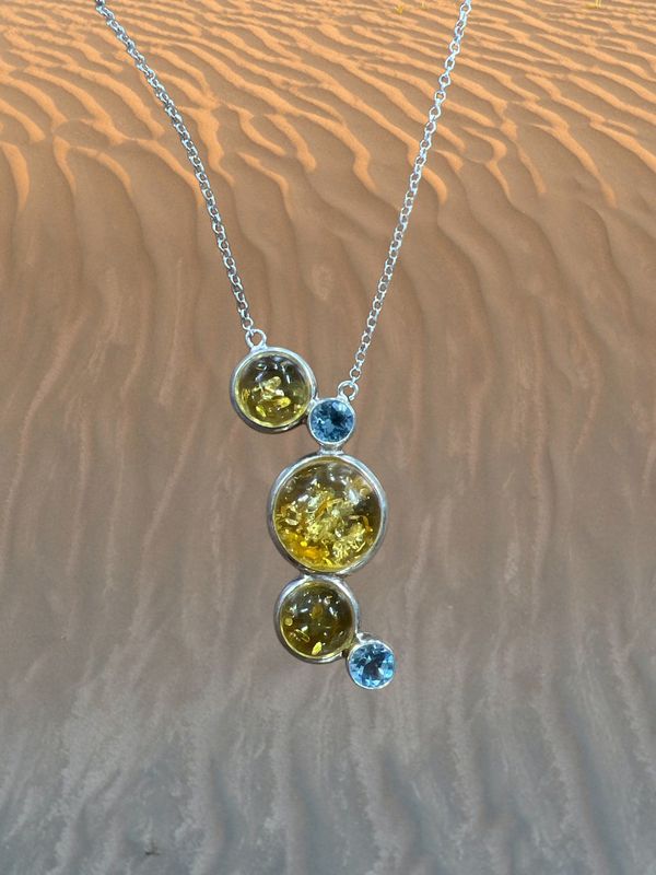 Citrine Amber &amp; Blue Topaz Necklace