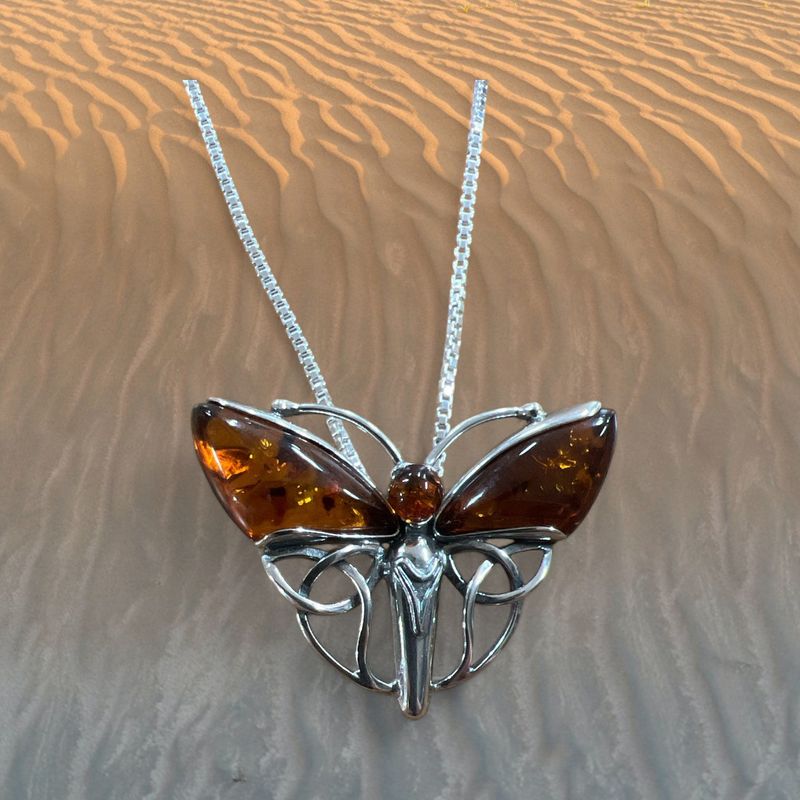 Cognac Amber Celtic Butterfly Pendant