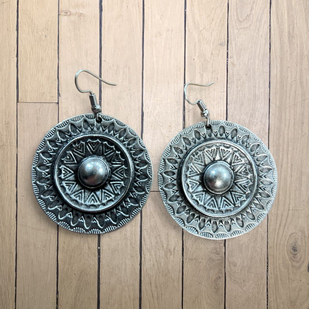 Button Disk Pewter Earrings