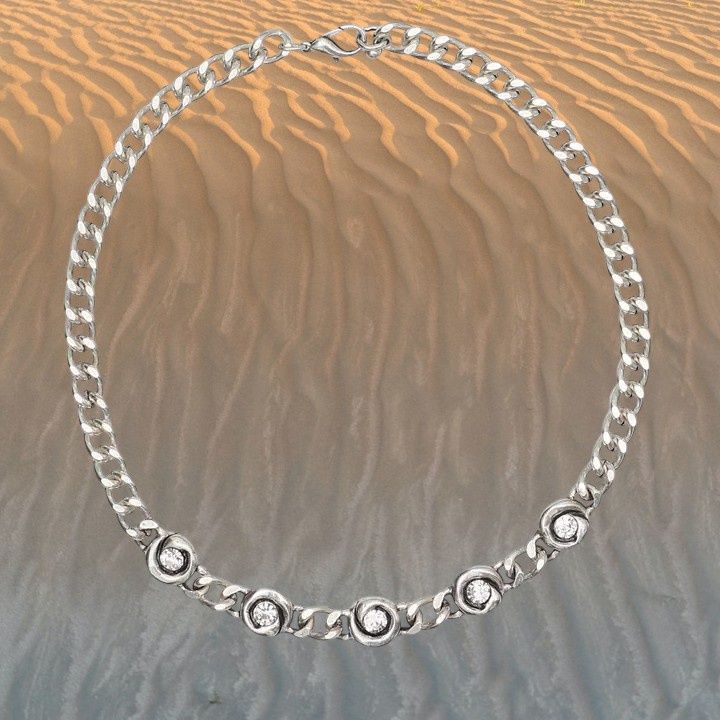 Chained Crystal Pewter Necklace