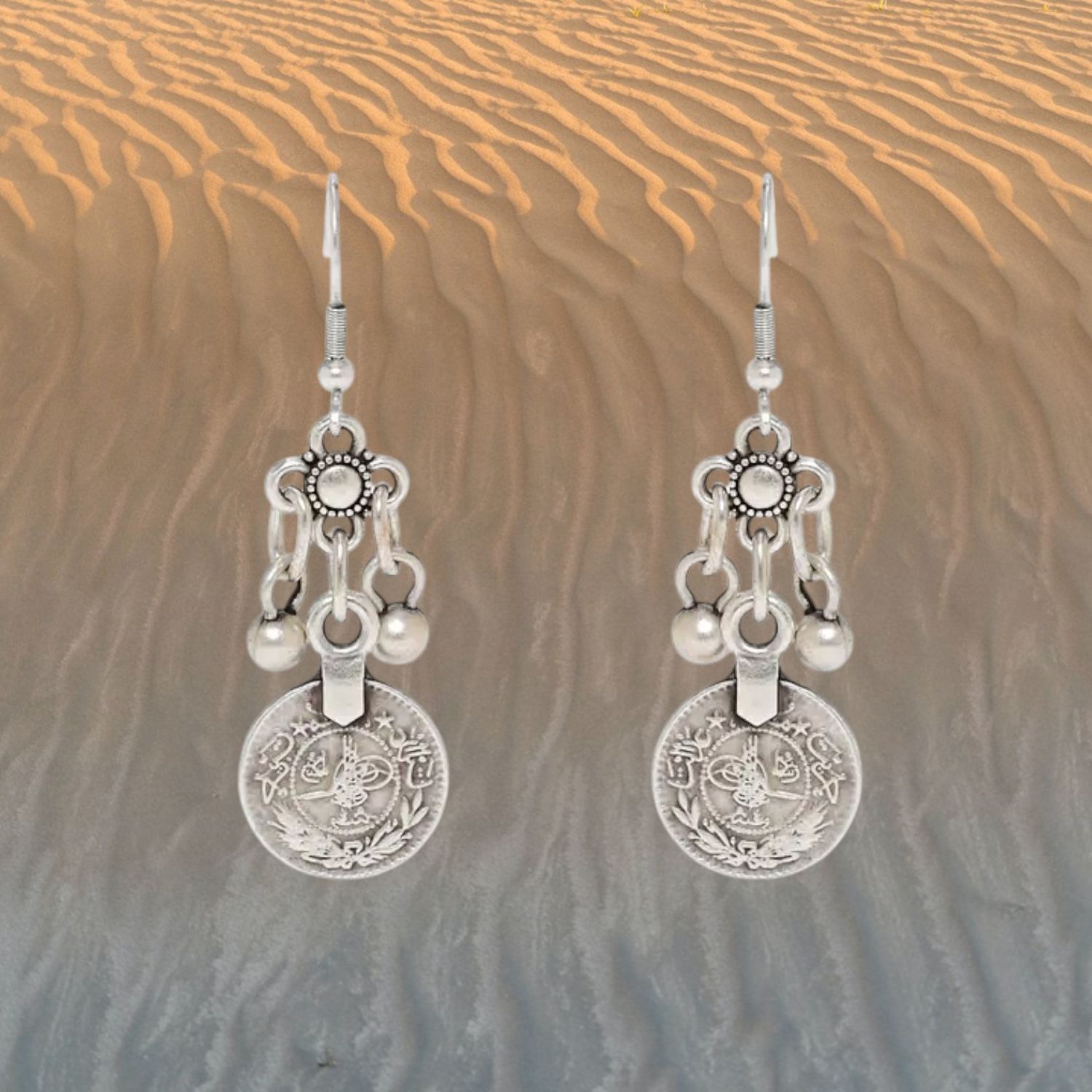 Coin Drop Pewter Earrings