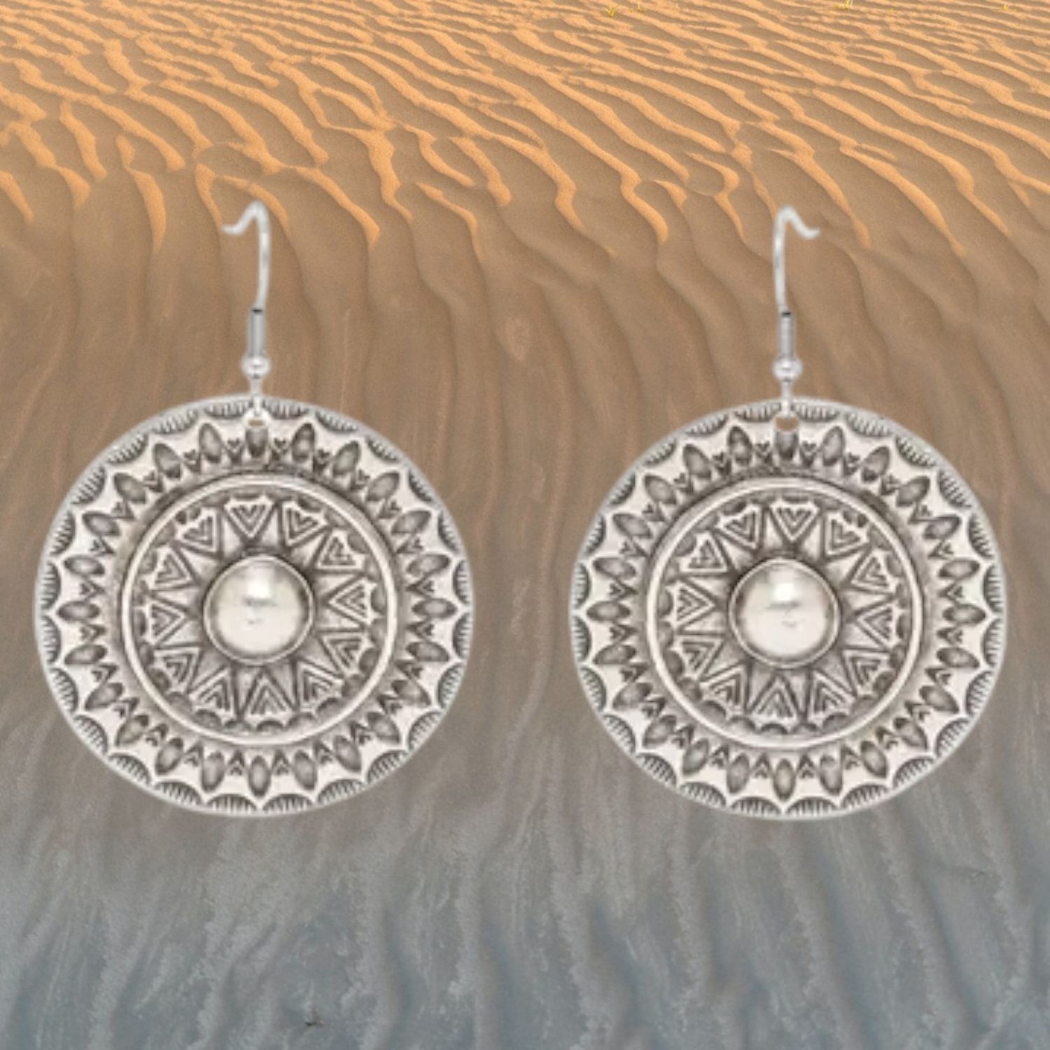 Button Disk Pewter Earrings