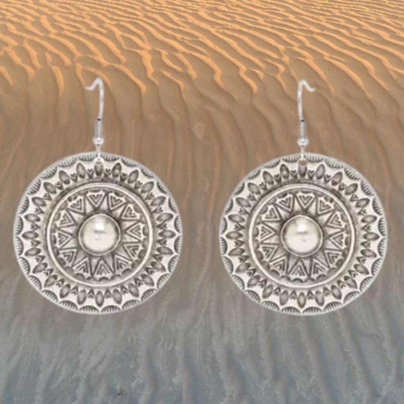 Button Disk Pewter Earrings