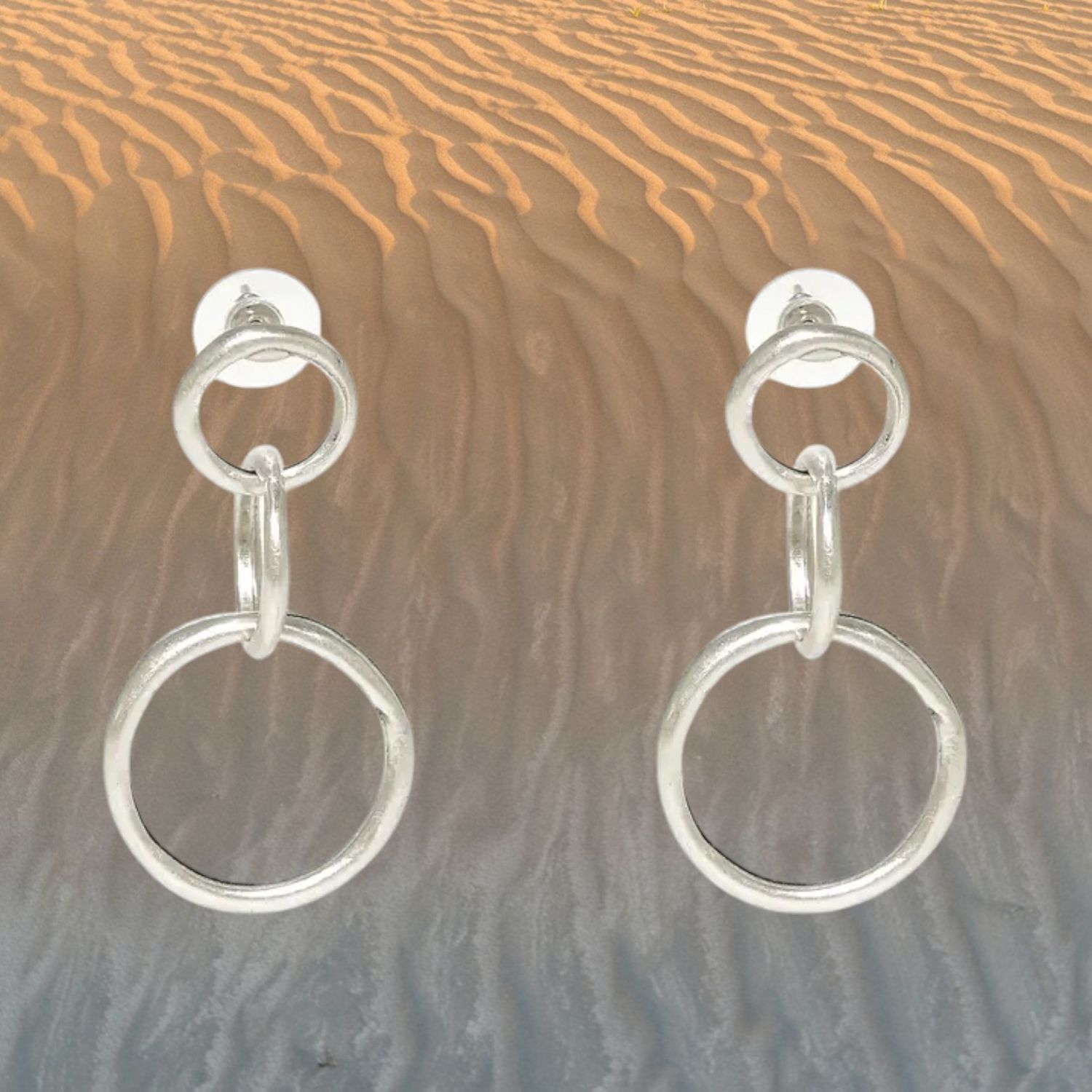 3 Hoops Post Pewter Earrings