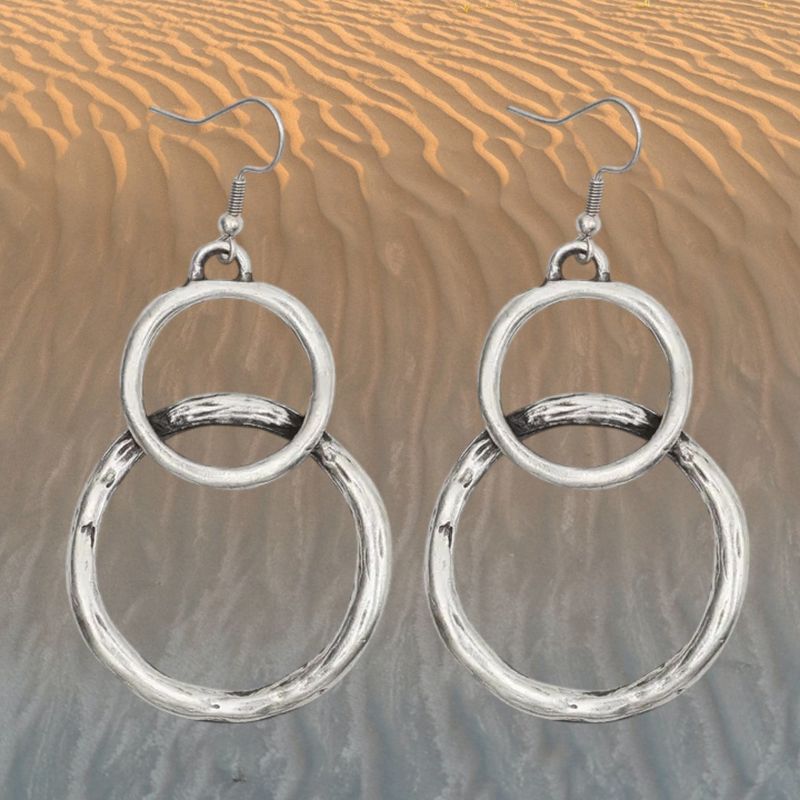 2 Circle Chains Pewter Earrings