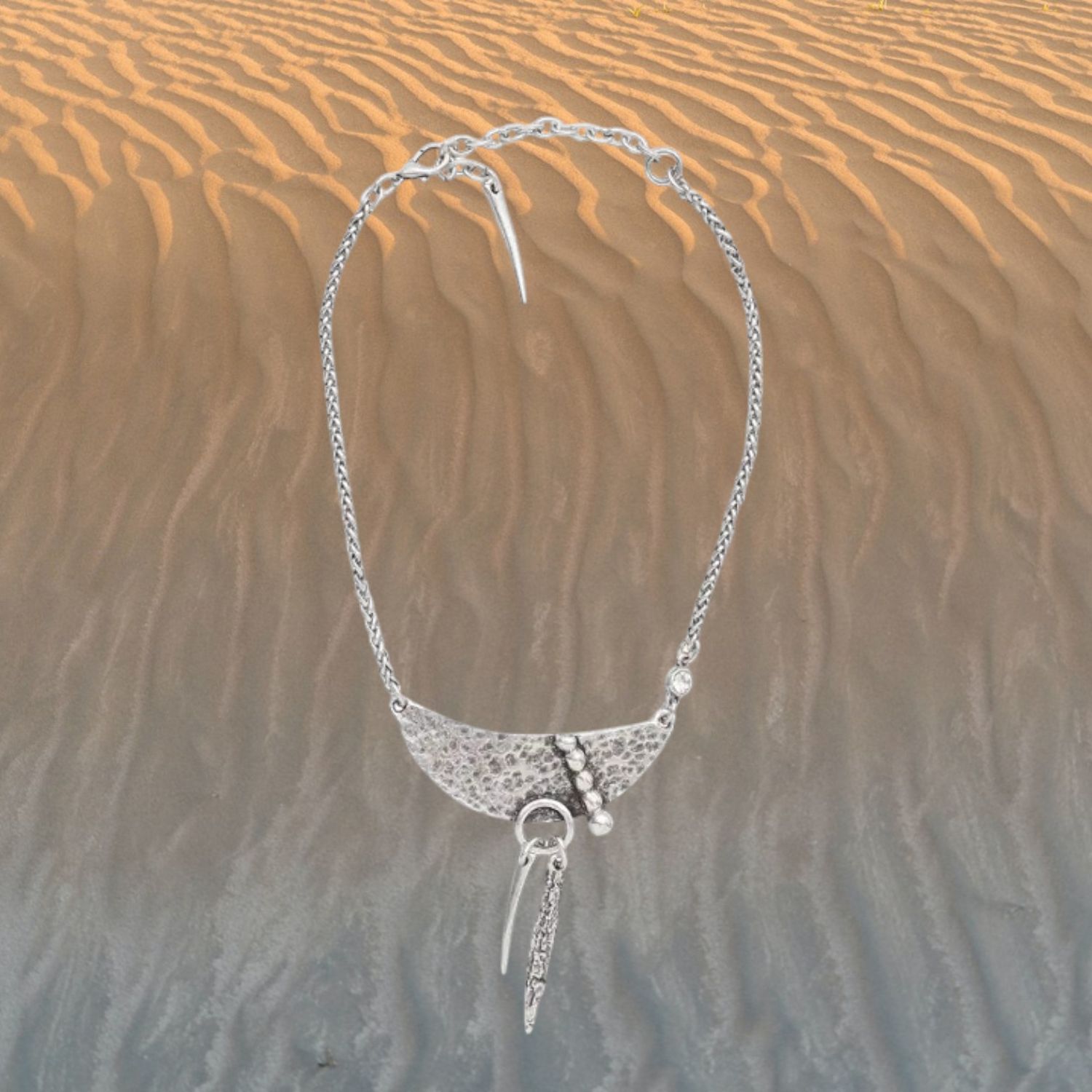 Crescent Crystal Pewter Necklace