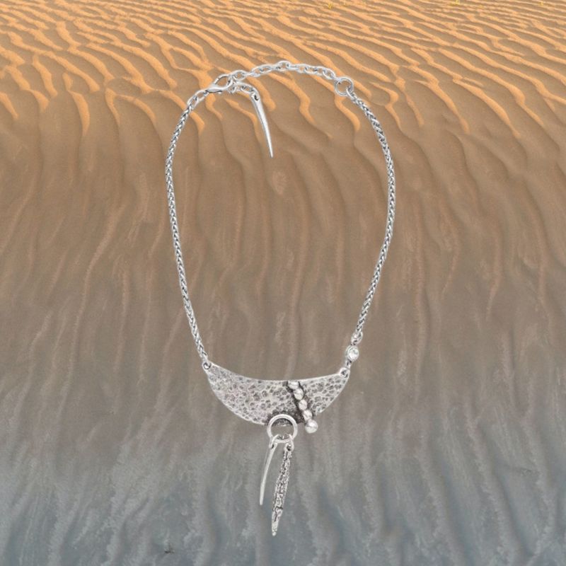Crescent Crystal Pewter Necklace