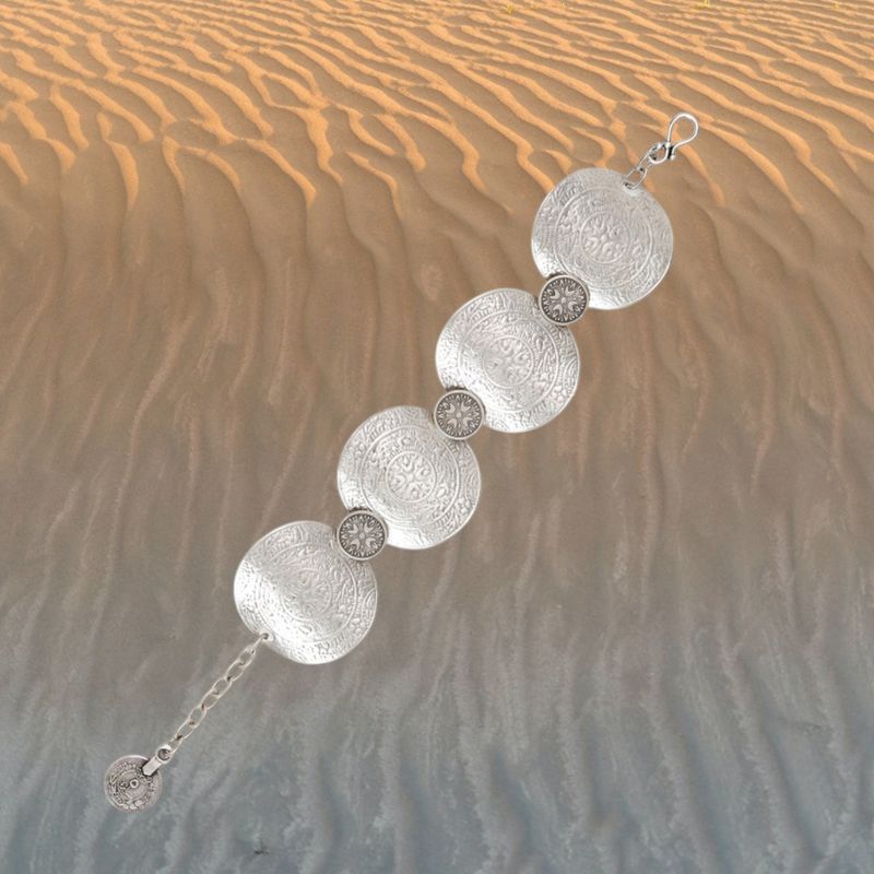 Double Round Shield Pewter Bracelet