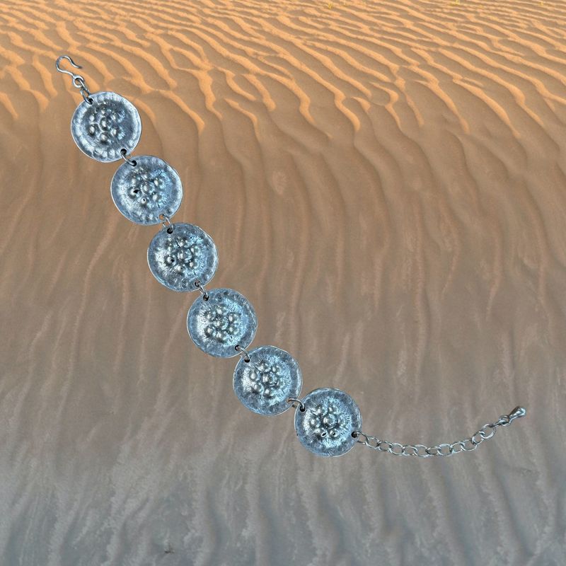 Hammered Disk Pewter Bracelet
