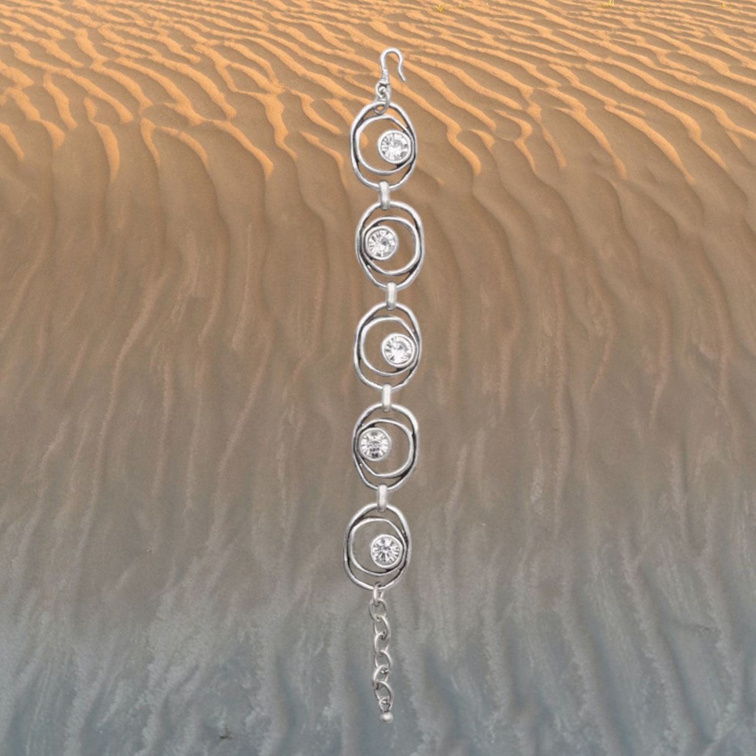 Open Circles Pewter/Crystal Bracelet