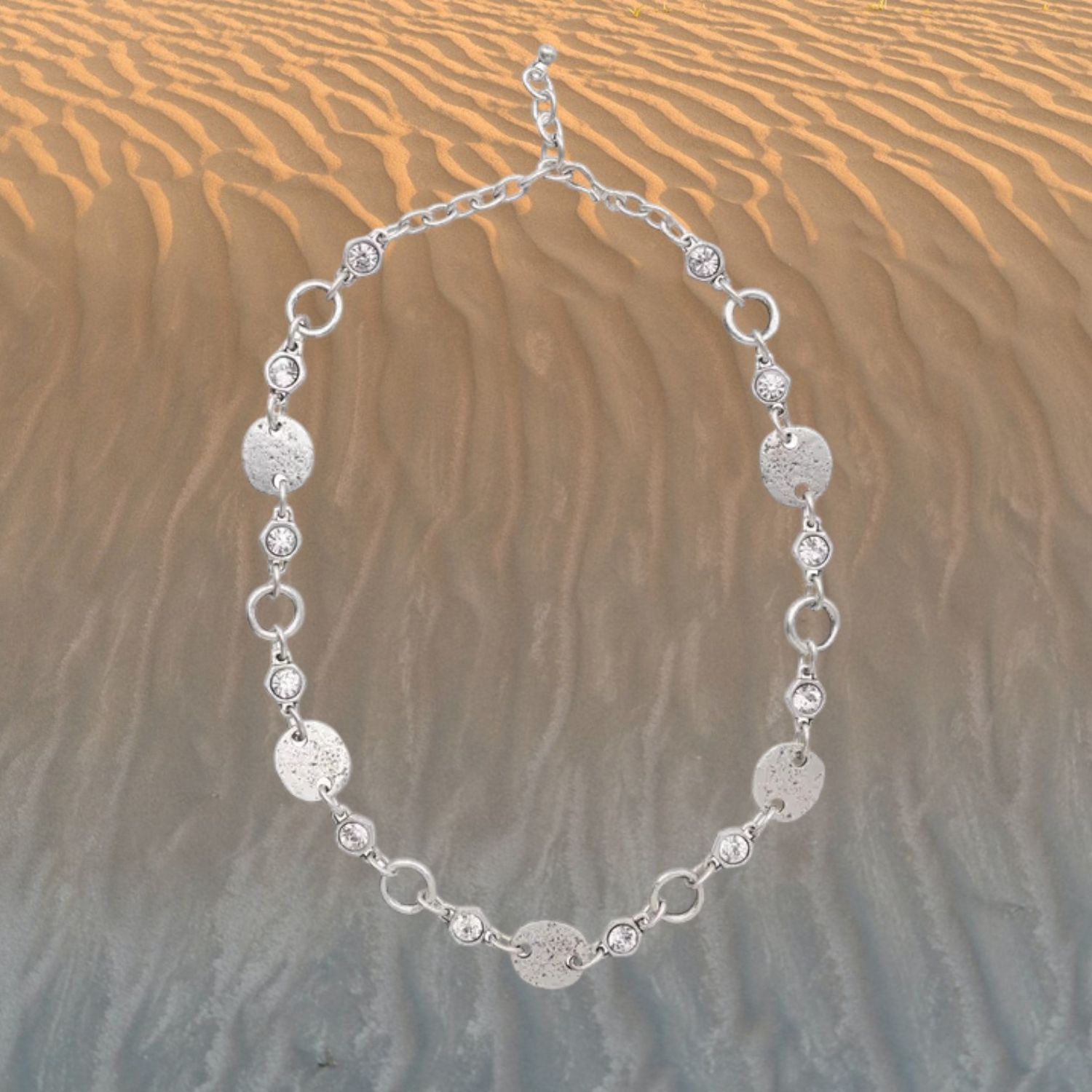 Oval Link Crystal Pewter Necklace