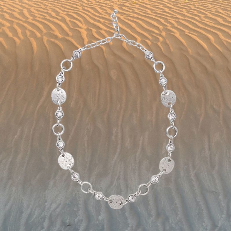 Oval Link Crystal Pewter Necklace