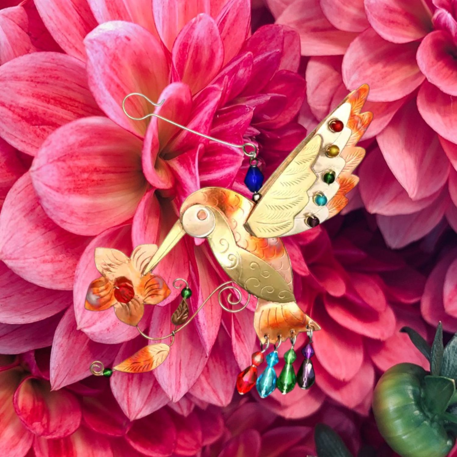 Hummingbird with Flower Metal Ornament