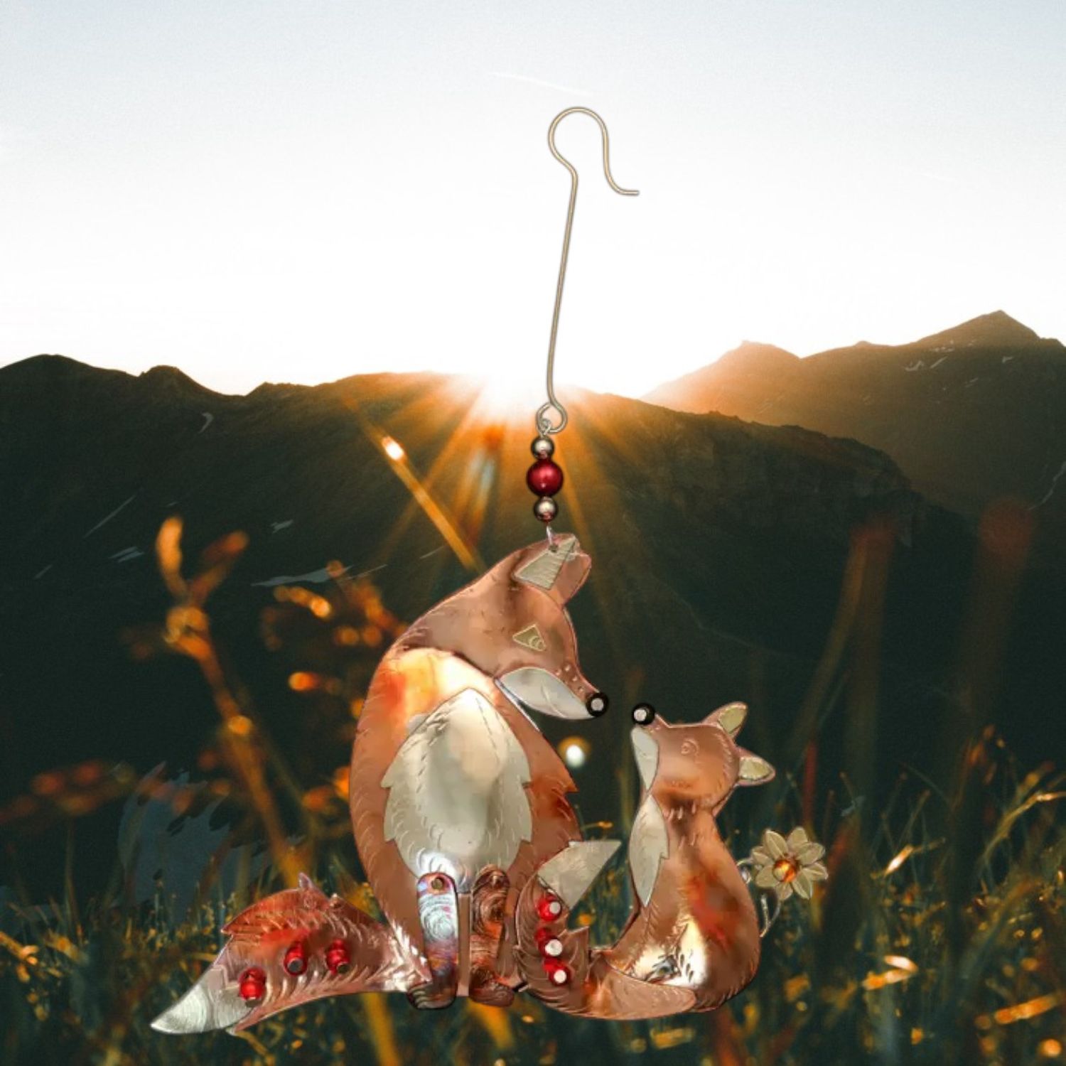 Fox &amp; Baby Metal Ornament