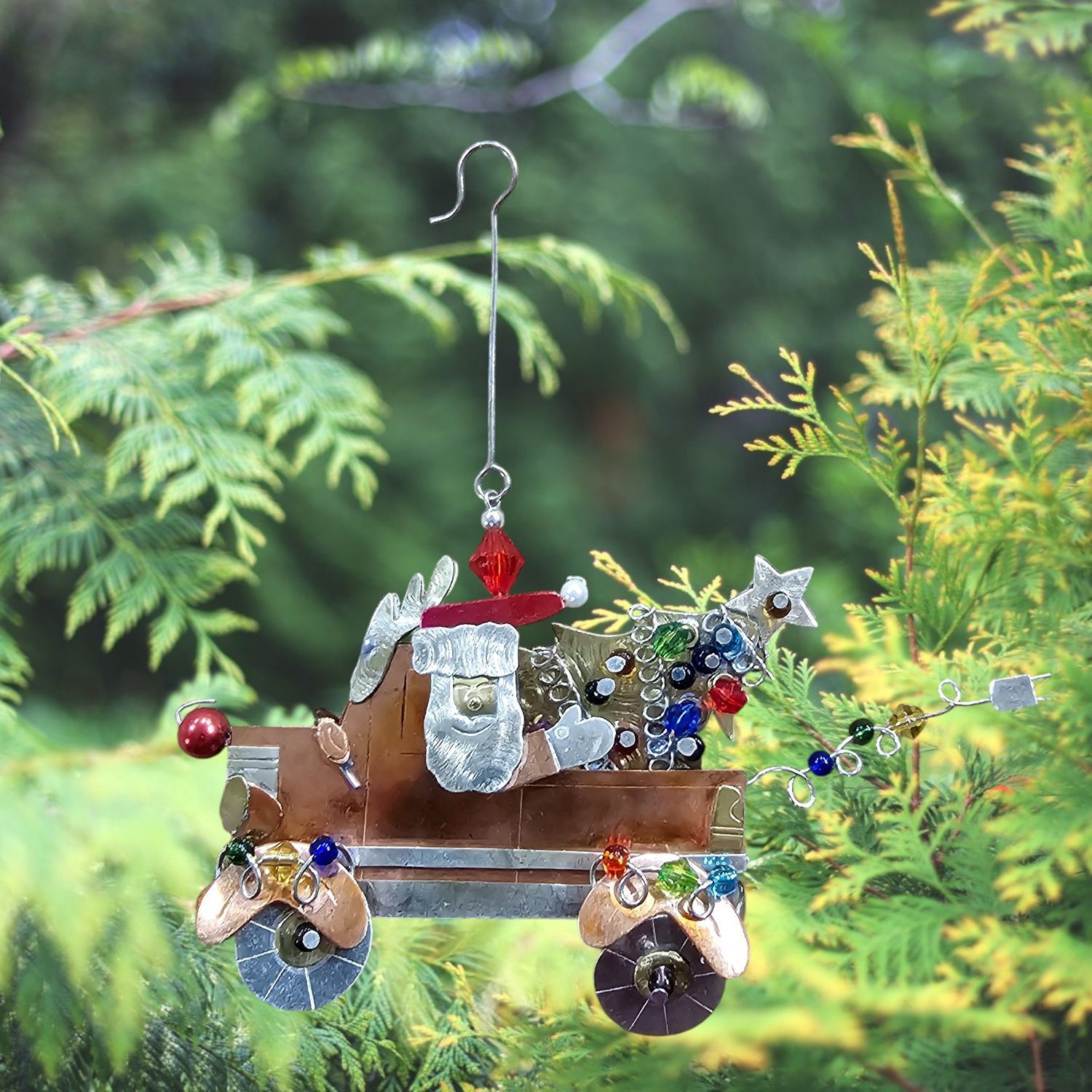 Santa's Pickup Truck Metal Ornament