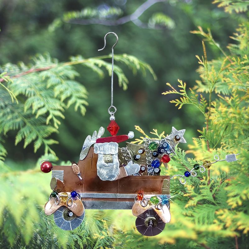 Santa's Pickup Truck Metal Ornament
