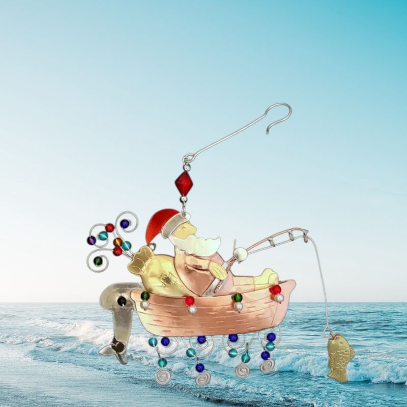 Santa Fishing Boat Ornament