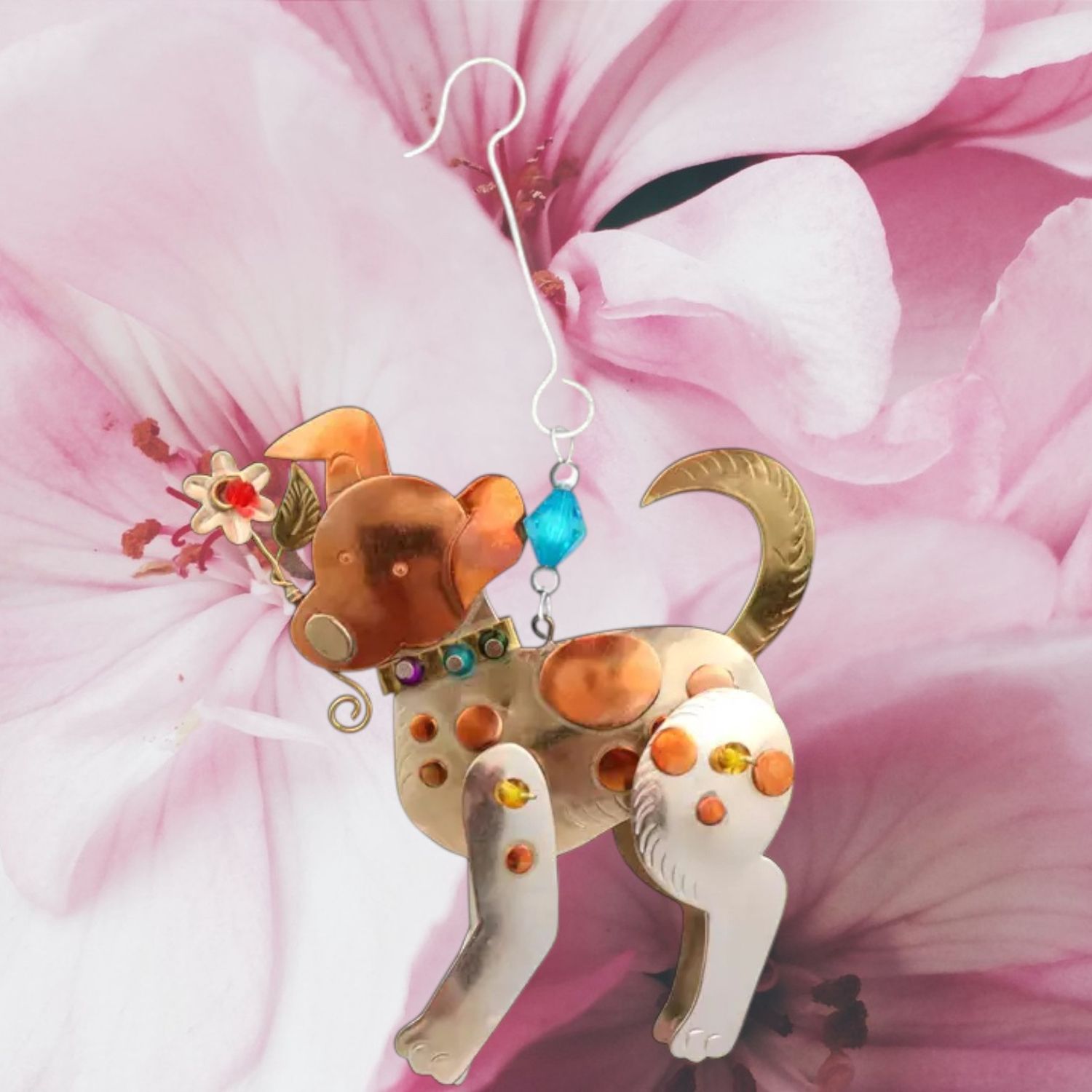 Dog with Flower Metal Ornament
