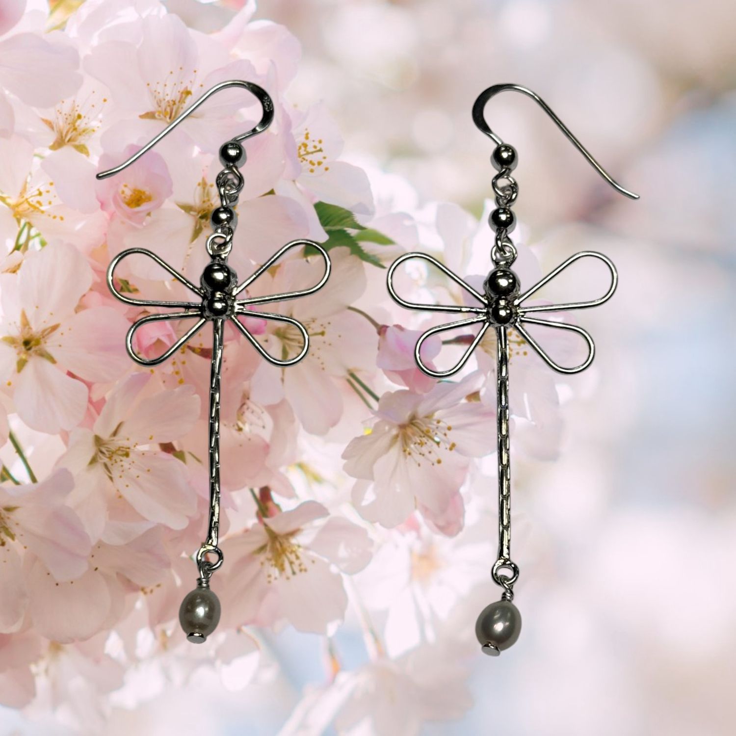 Dragonfly &amp; Pearl Earrings