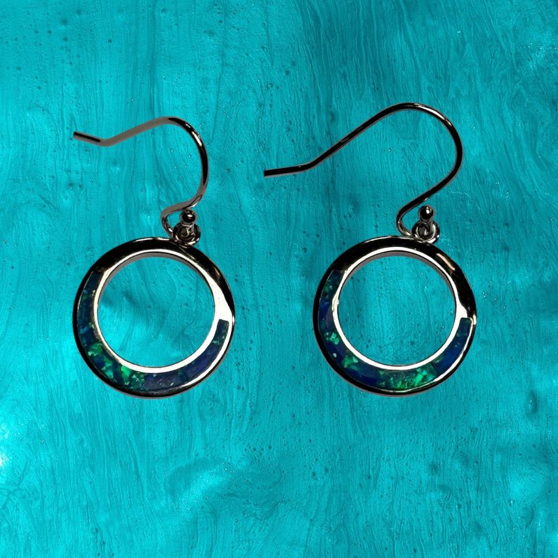 Blue Fire Opal Open Circle Earrings
