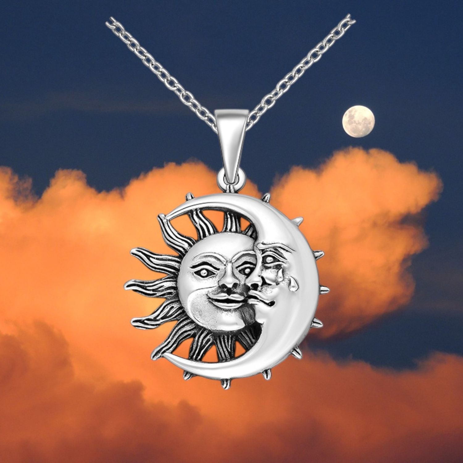 Sun &amp; Crescent Moon Sterling Pendant