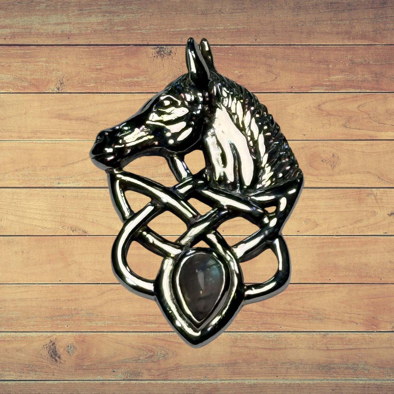 Sterling Pony Moonstone Celtic Pendant