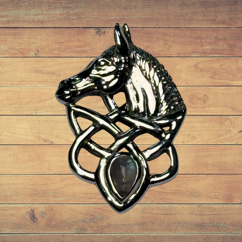 Sterling Pony Moonstone Celtic Pendant