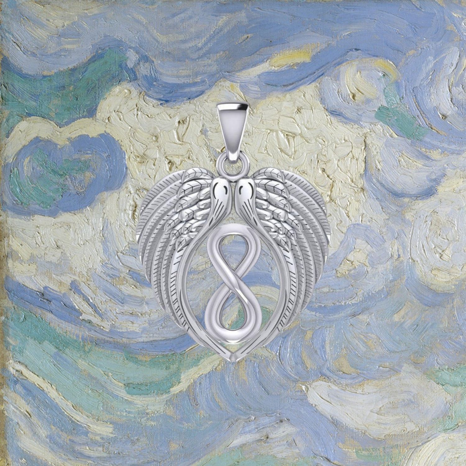 Sterling Silver Angel Wings Infinity Pendant