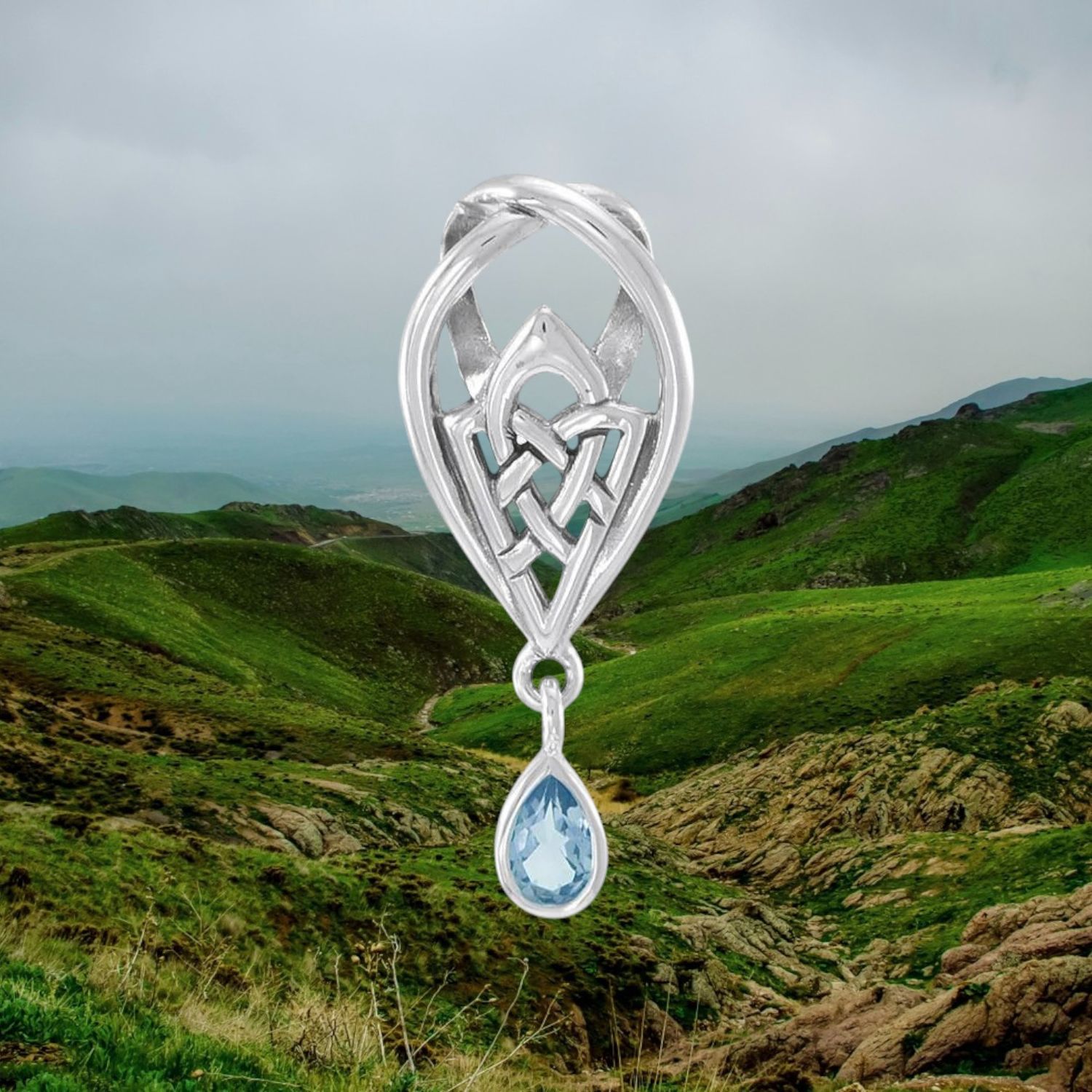 Sterling Silver Celtic Knot Blue Topaz Pendant