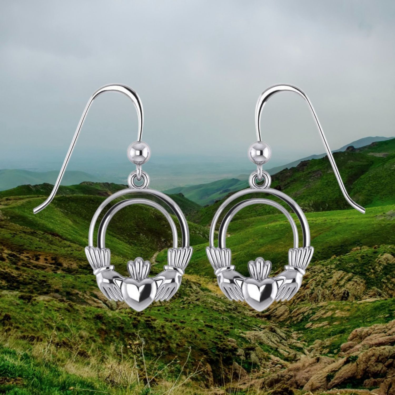 Sterling Silver Irish Claddagh Dangle Earrings