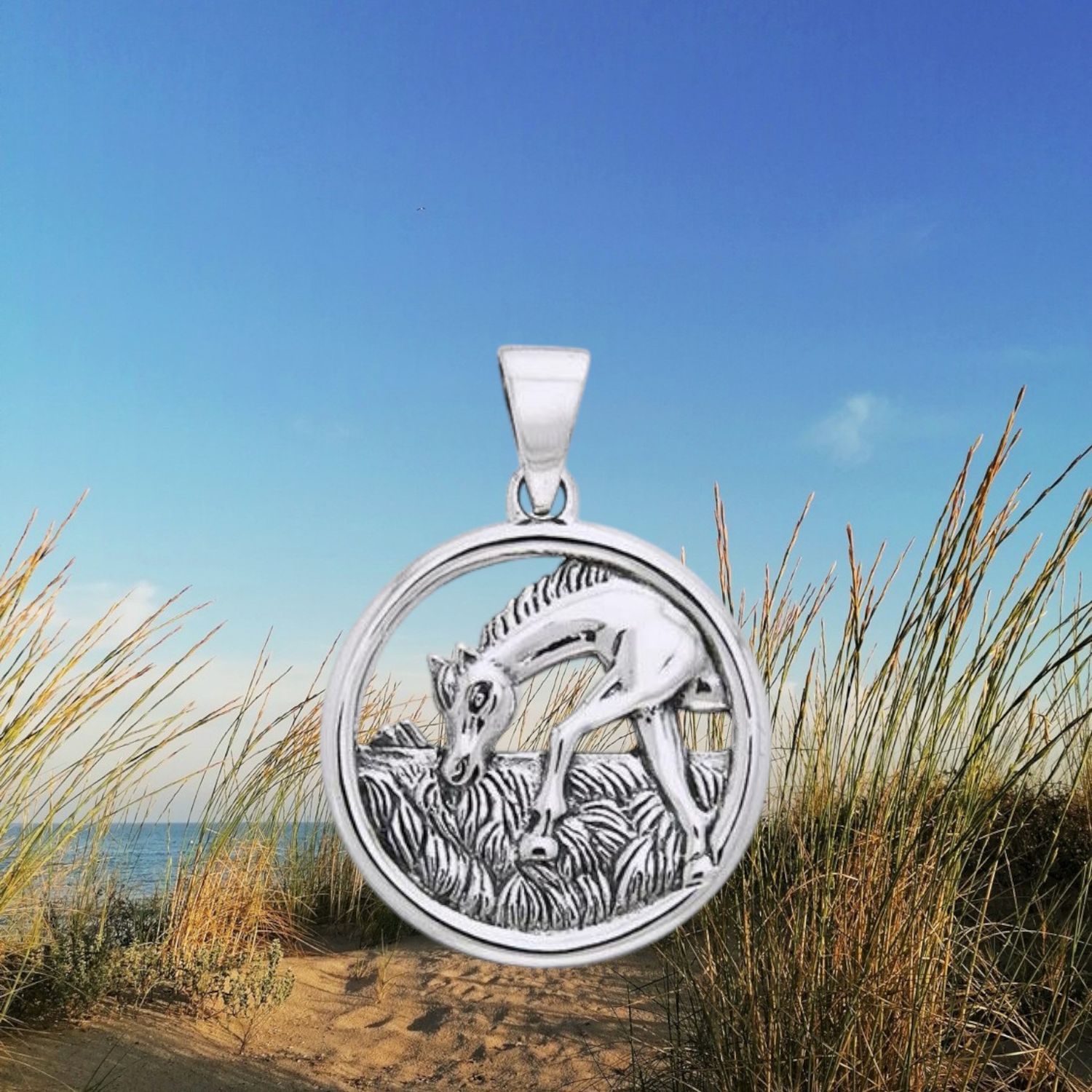 Sterling Silver Grazing Pony Pendant
