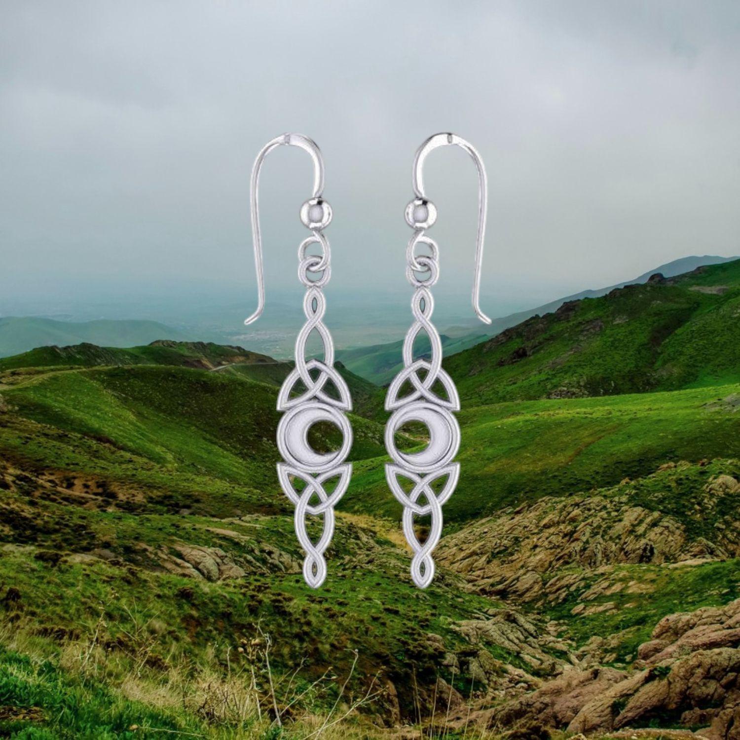 Sterling Silver Celtic Moon Woven Earrings