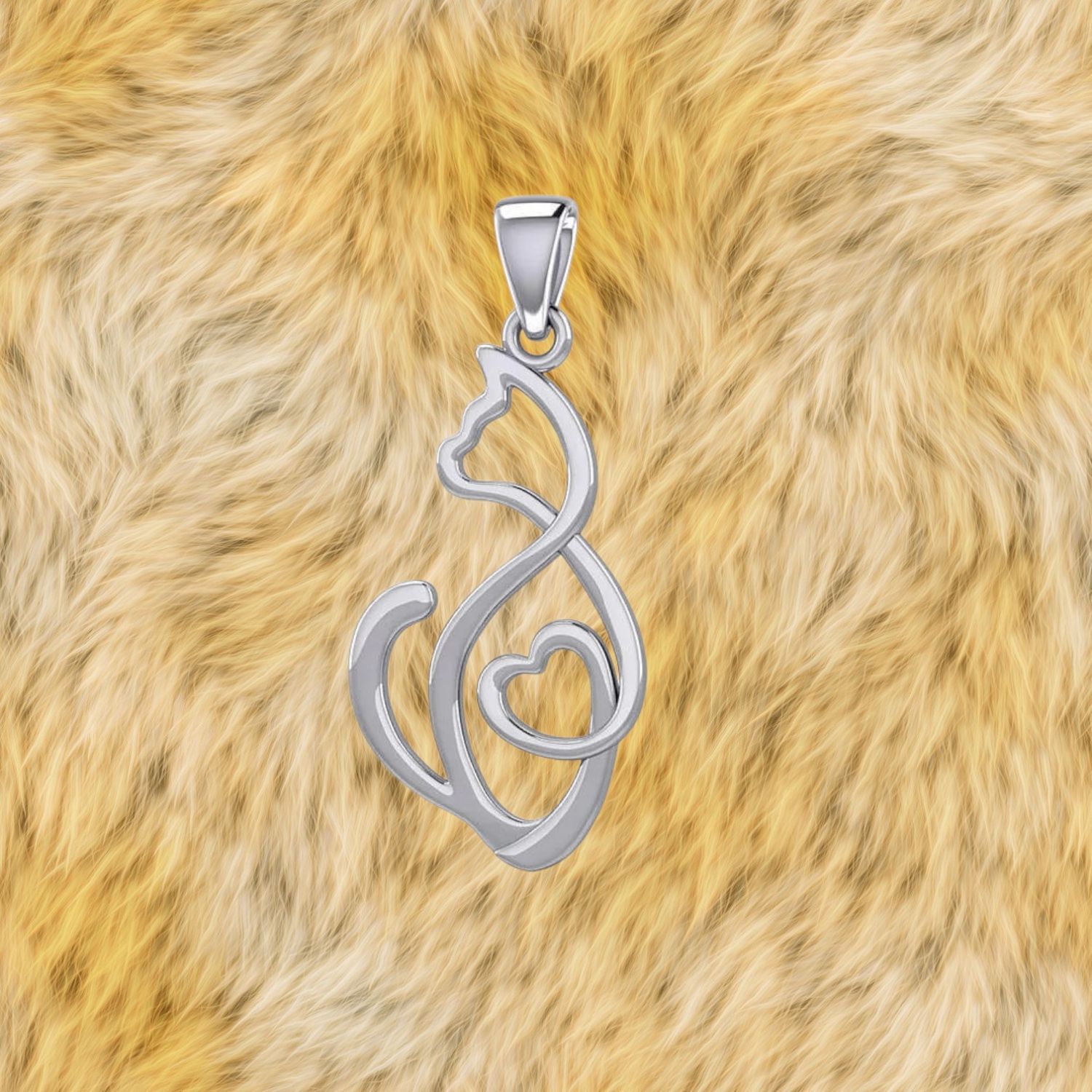 Sterling Silver Cat Love Pendant