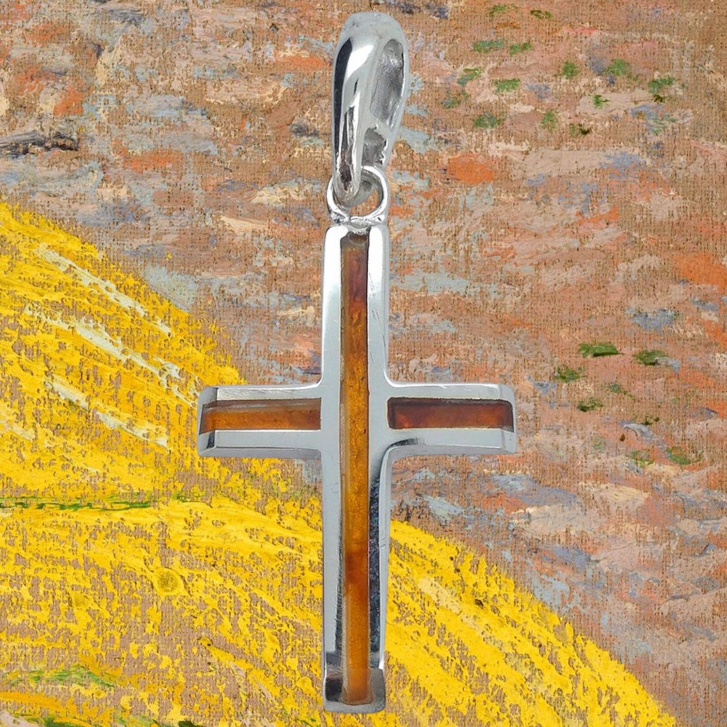 Amber Inlaid Cross Pendant