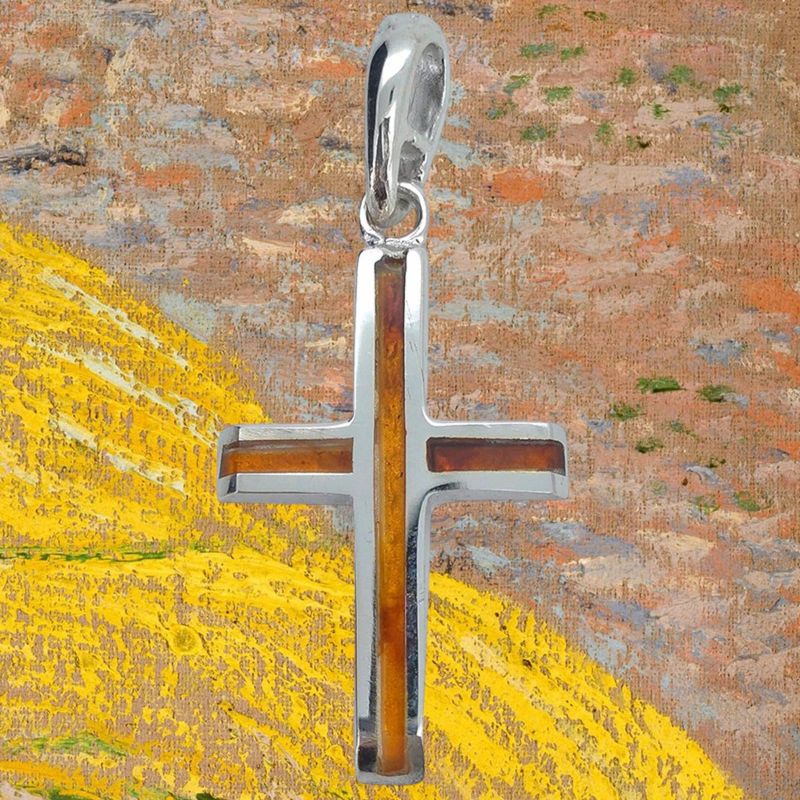 Amber Inlaid Cross Pendant