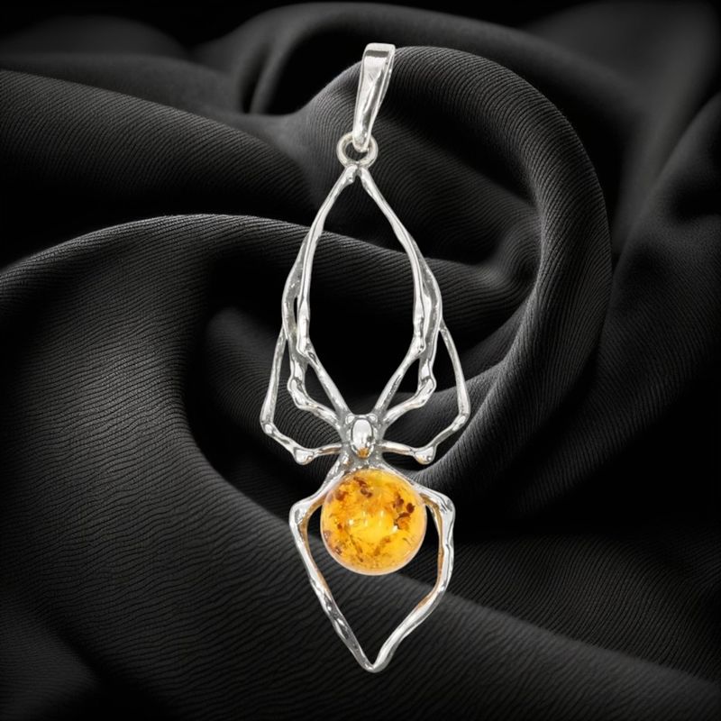Amber Spider Sterling Pendant