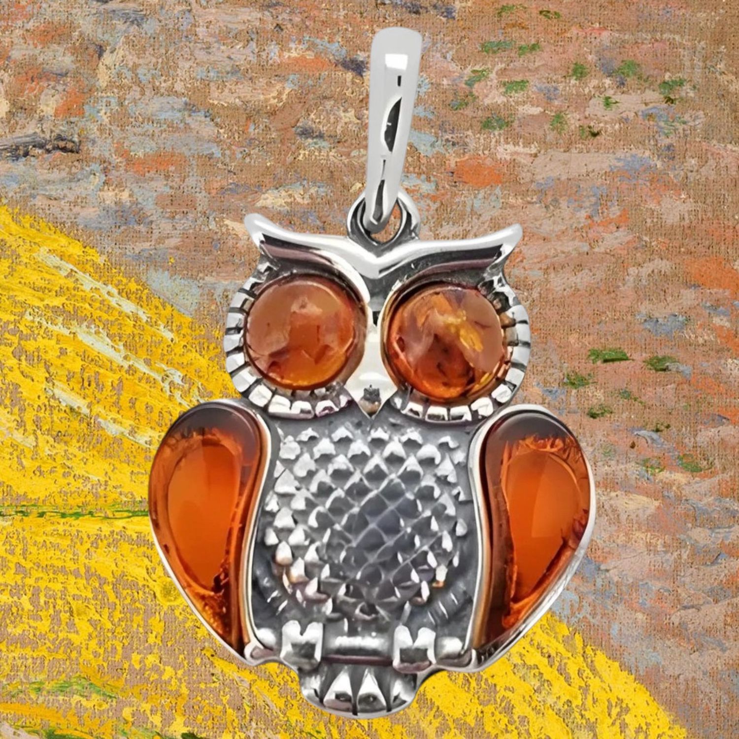 Cognac Amber Owl Pendant