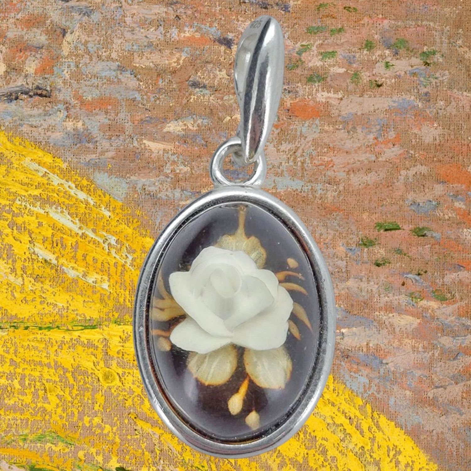 Amber Intaglio Rose Pendant