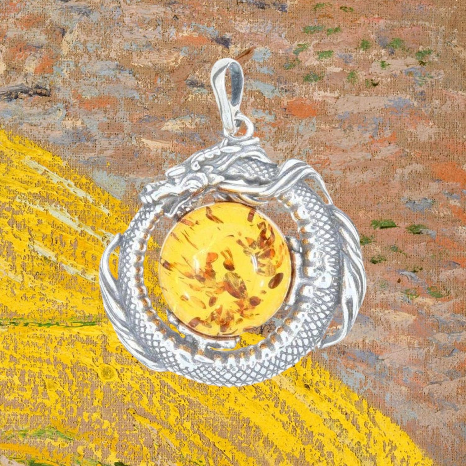 Cognac Amber Dragon Curled Pendant