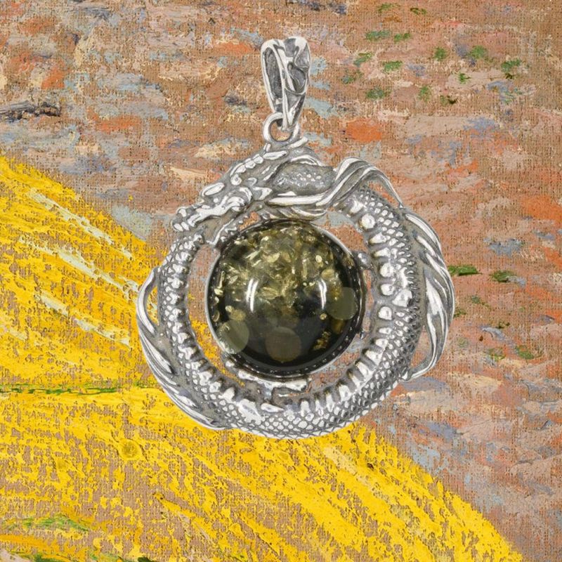 Green Amber Dragon Pendant