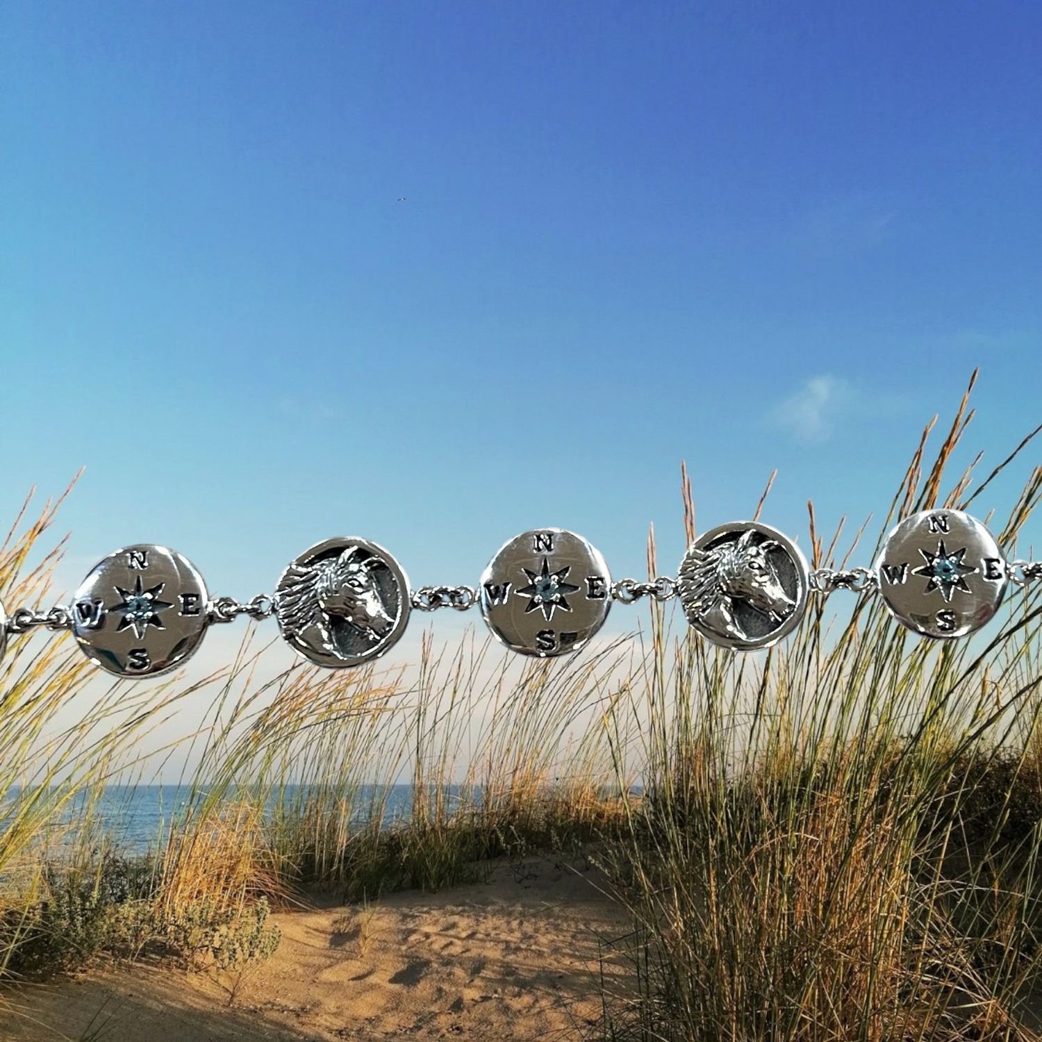 Chincoteague Island Wild Pony &amp; Compass Signet Bracelet