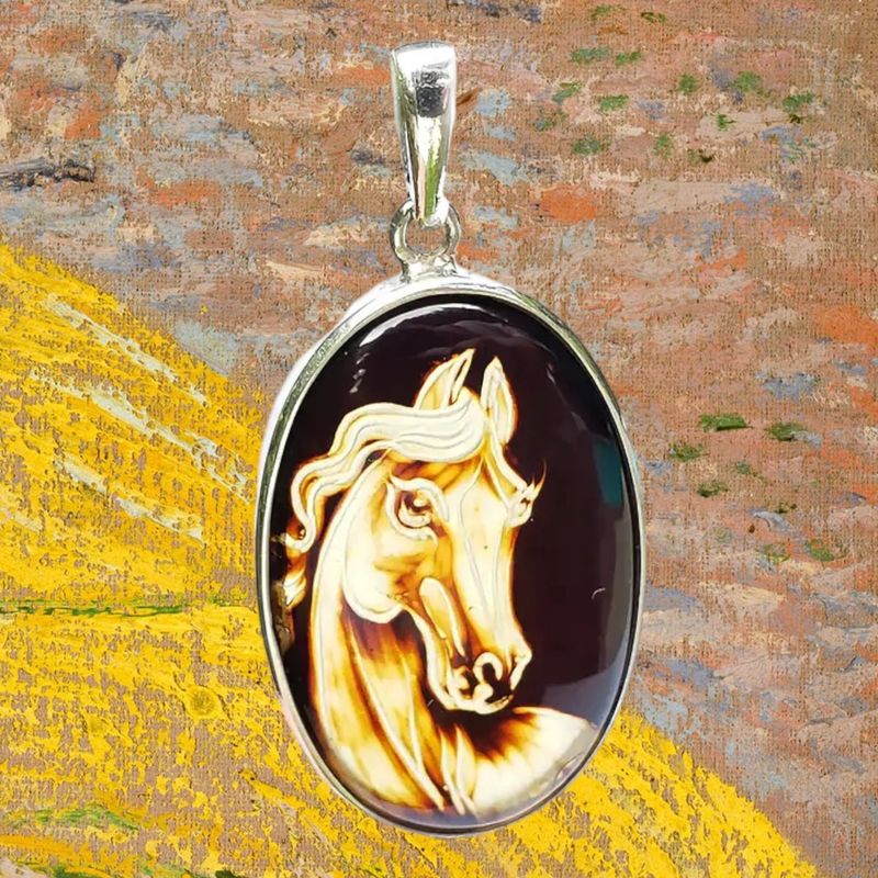 Amber Intaglio Horse Pendant