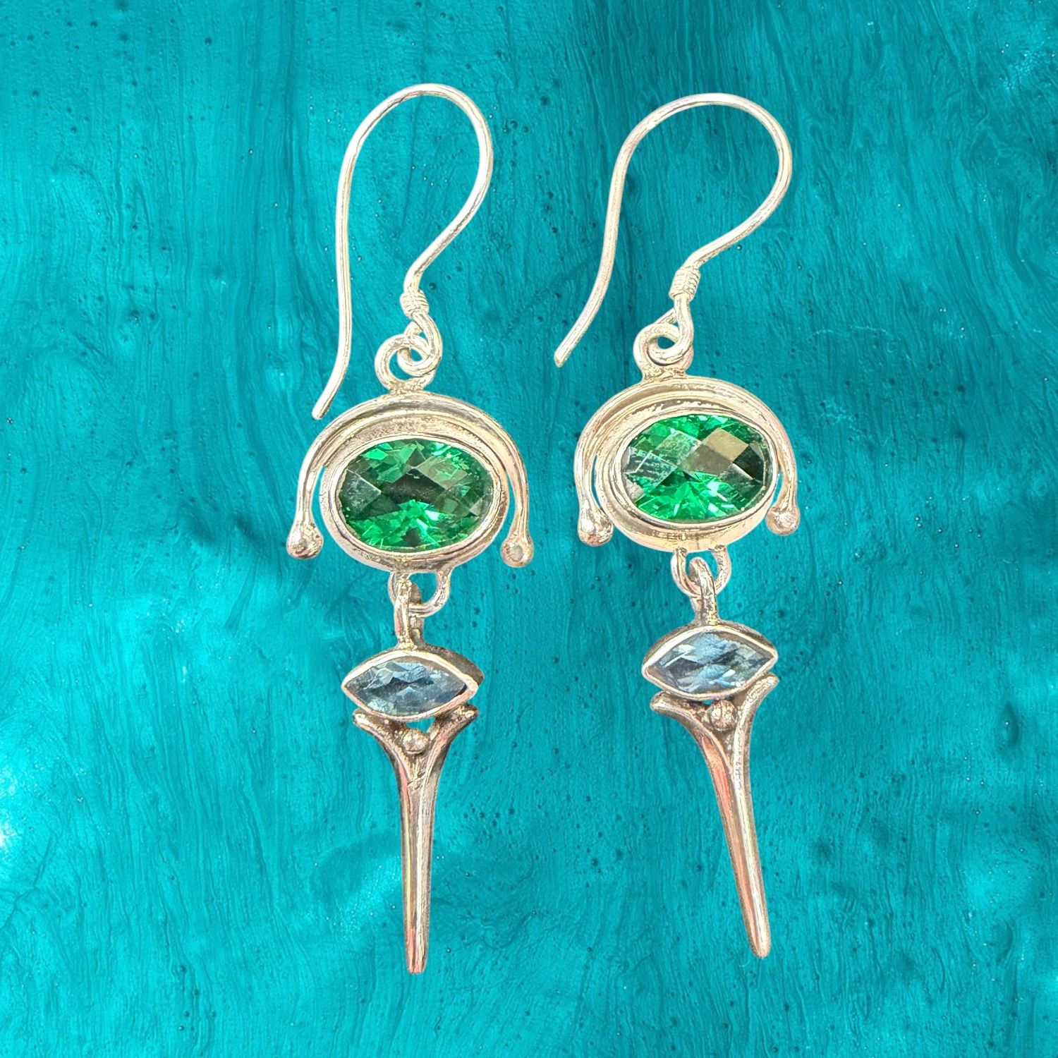 Green Quartz &amp; Blue Topaz Dropped Earring